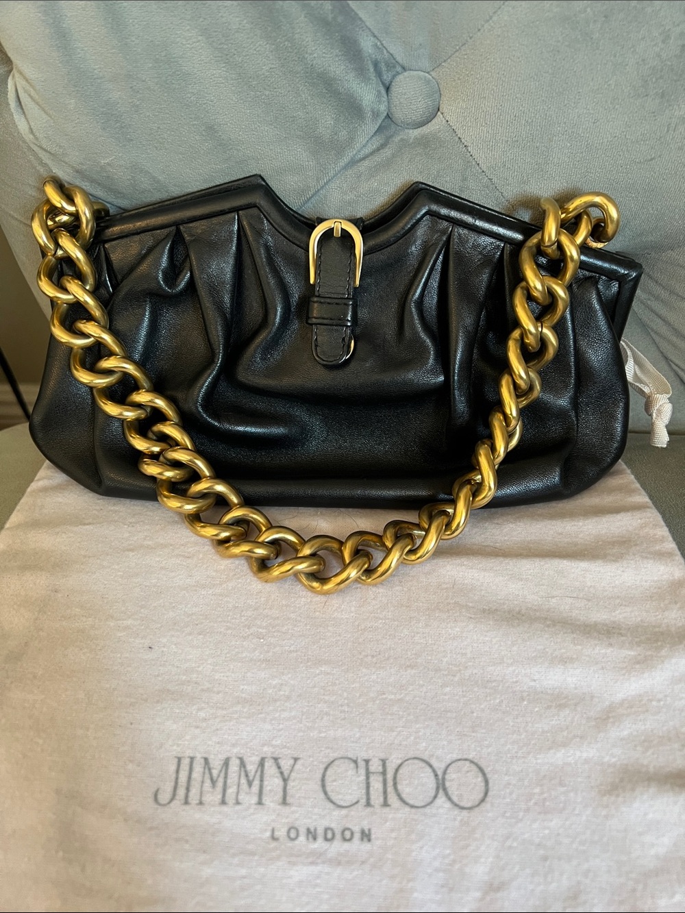 Jimmy Choo Black Leather Shoulder Bag with Gold Chain Strap with bangle bracelet - Picture 11 of 15